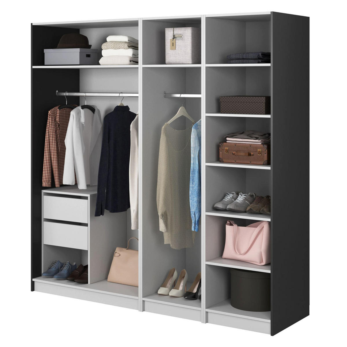 KLEIDERSCHRANK Moonir Schwarz 200 cm - Goldfarben/Schwarz, Holzwerkstoff/Metall (200/200.5/57cm) - Selsey