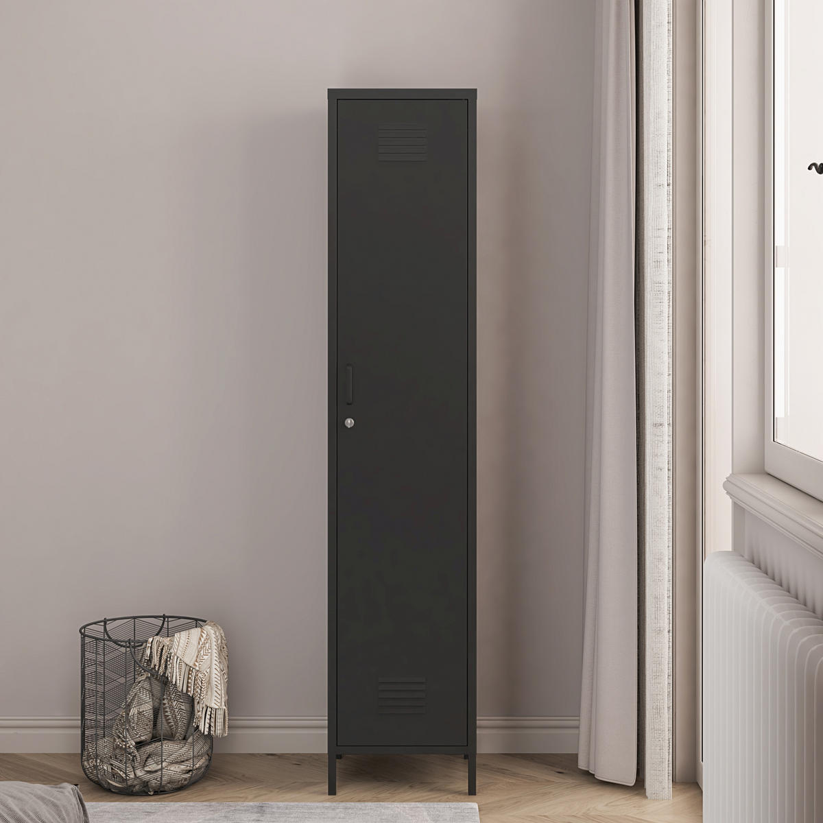KLEIDERSCHRANK Seinäjoki - Schwarz, Metall (38/180/38cm) - [en.casa]