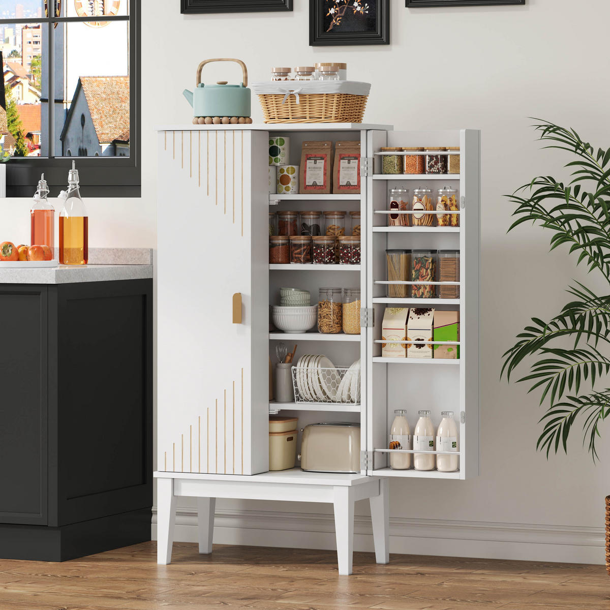 BUFFET 120/30/59 cm Weiß aus MDF mit 2 Türen - Weiß, Holzwerkstoff (59/120/30cm) - OKWISH