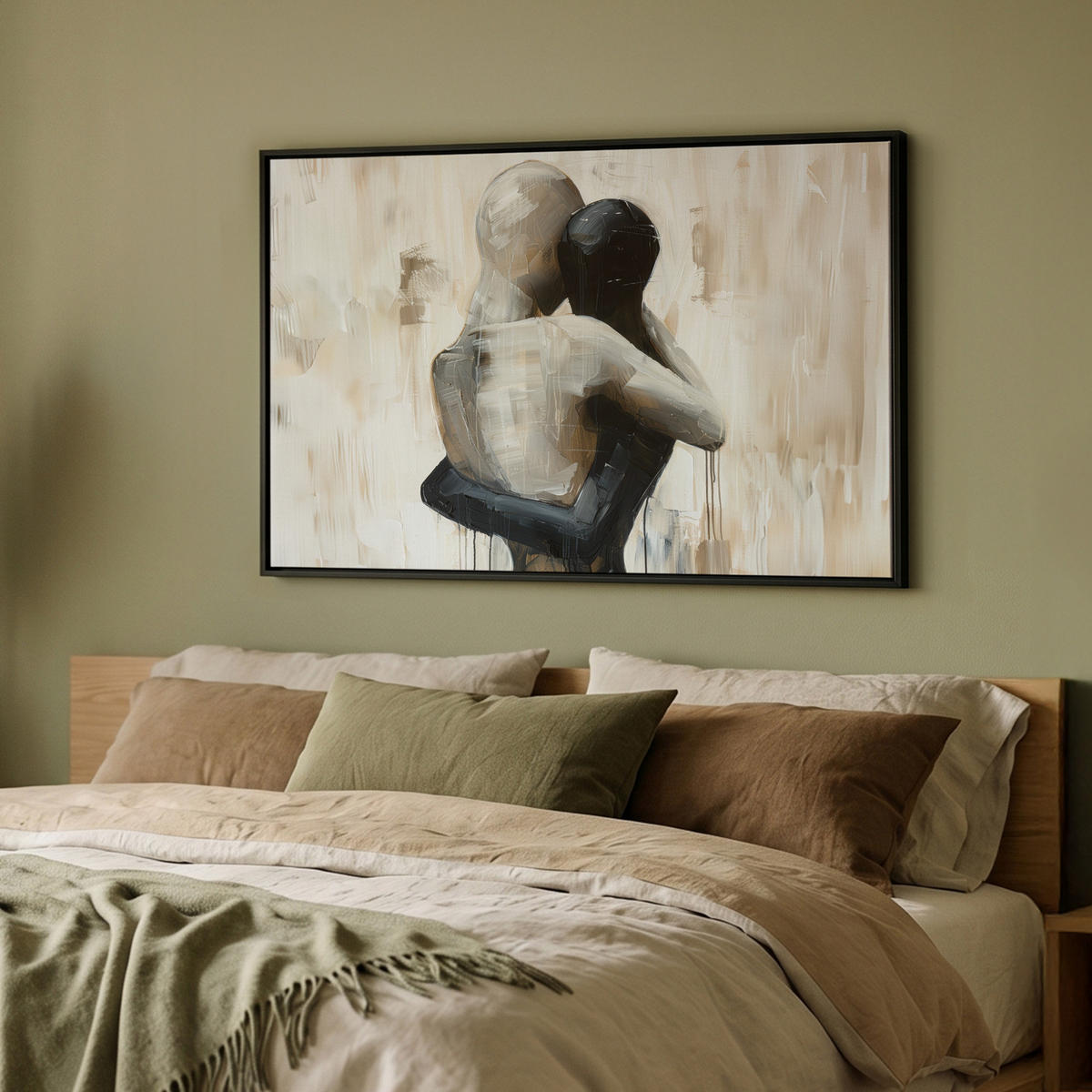 LEINWAND Bilder mit Rahmen - Abstrakt - Liebe - Schwarz und weiß - Modern - 90x60 - Schwarz, Textil (90/60cm) - MuchoWow