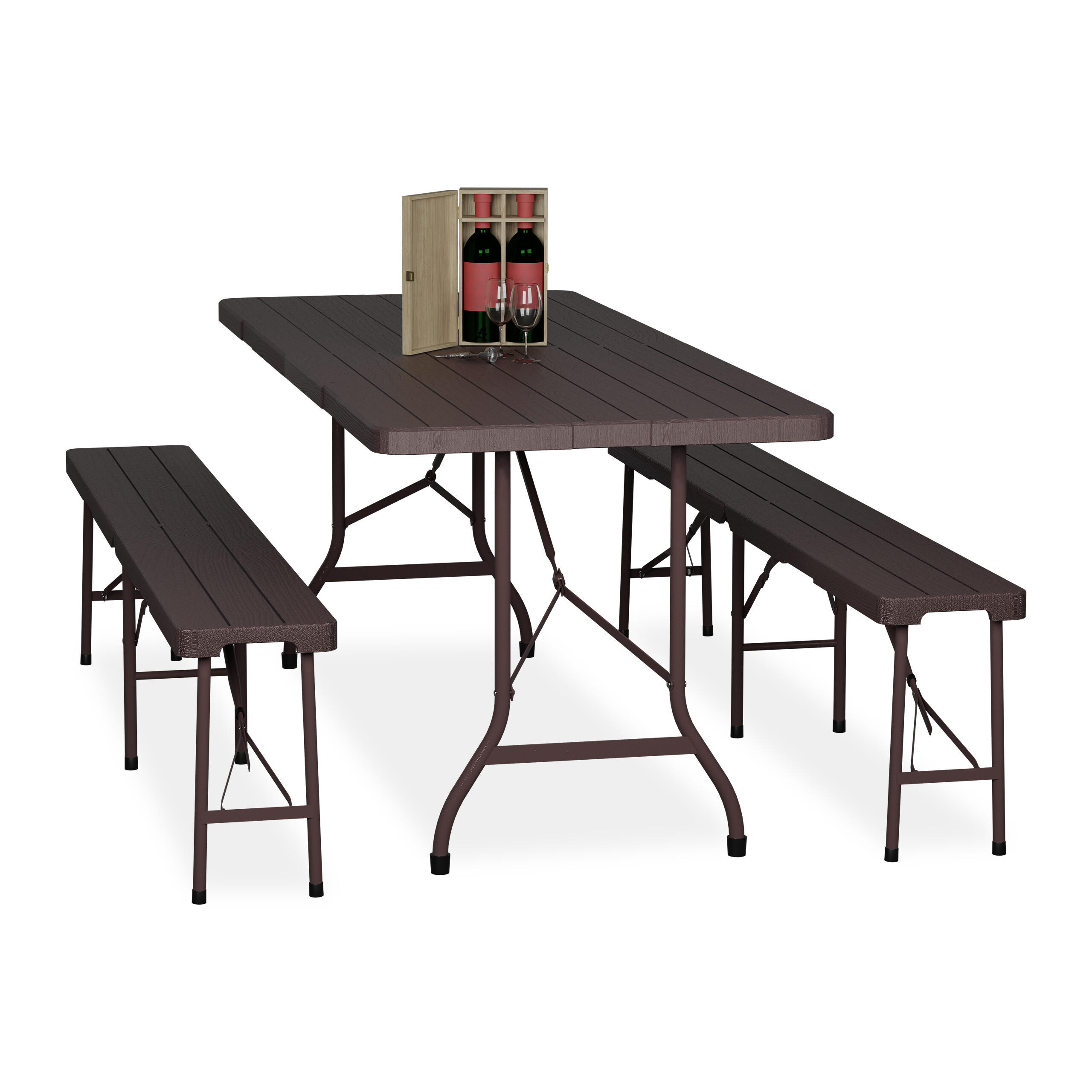 BIERZELTGARNITUR 3-tlg. - Braun, Kunststoff/Metall - Relaxdays