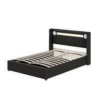 POLSTERBETT 140/200 cm Schwarz mit LED-Beleuchtung und Bluetooth-Player - Schwarz, Kunststoff (140/200cm) - OKWISH