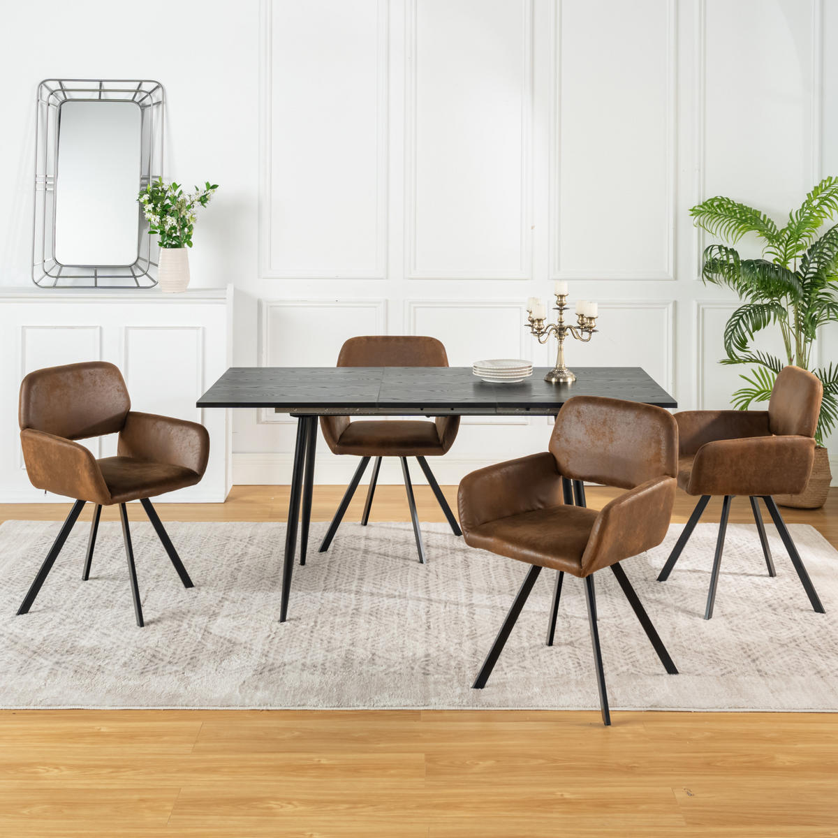 ESSTISCH Rechteckig, schwarz, ausziehbar - Schwarz, Holz/Metall (80/120/75cm) - Urban Meuble
