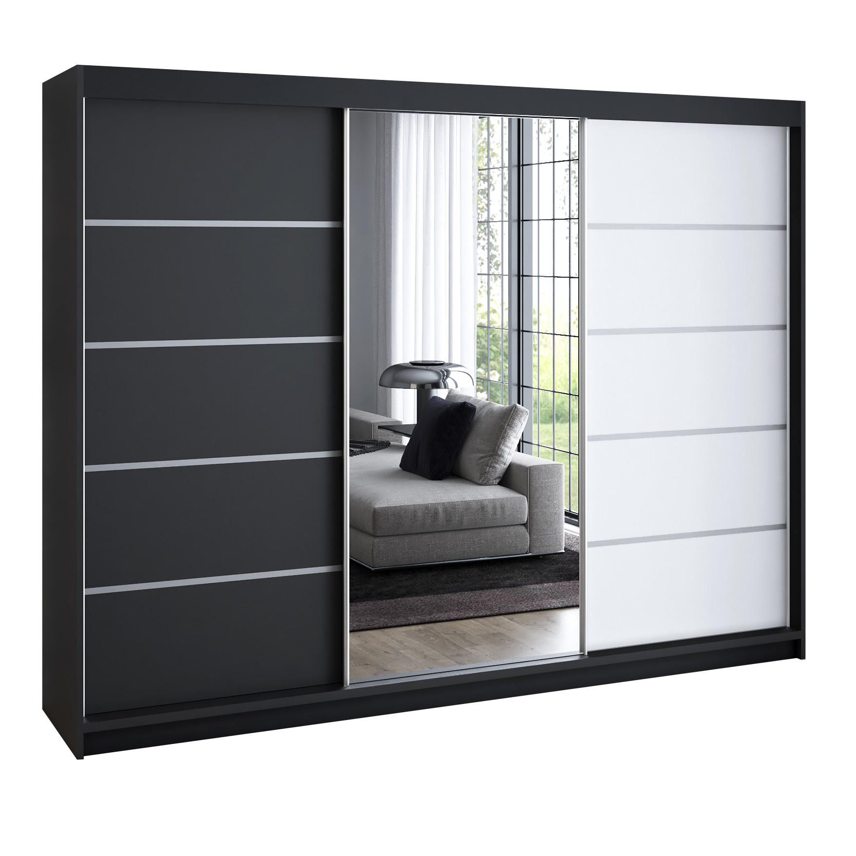 SCHWEBETÜRENSCHRANK 200 cm VILANO 1 Farbe: Schwarz, Weiß - Klar/Schwarz, Holzwerkstoff (200/215/59.5cm) - A&J MöbelLand
