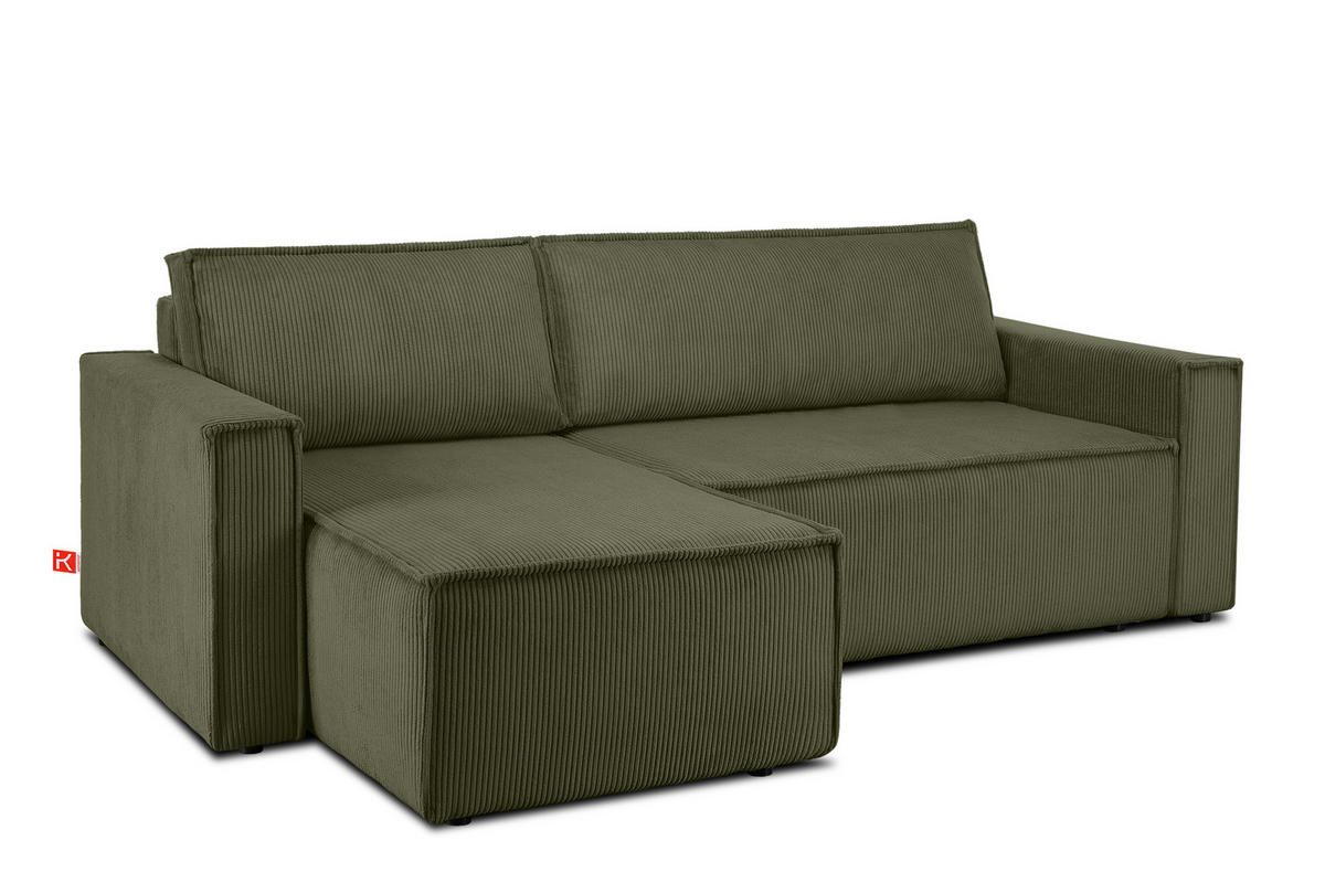 ECKSOFA-LINKS/RECHTS NAPI Schlaffunktion mit Cordbezug, grün - Schwarz/Olivgrün, Textil (246/148cm) - KONSIMO®