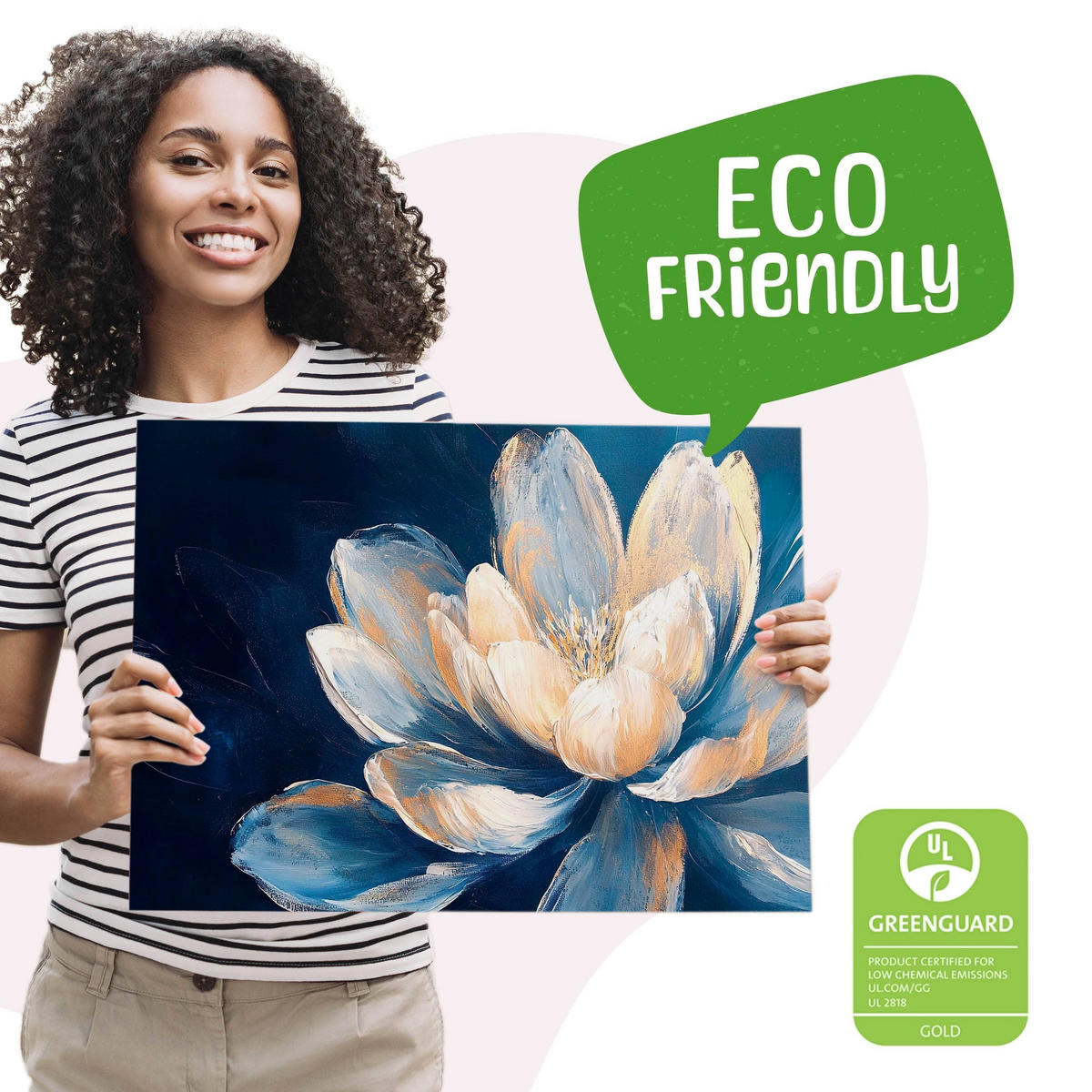 LEINWANDBILD für Schlafzimmer Blume Natur Malarei 100cm x 70cm - Blau/Beige, Textil (100/70cm) - Muralo