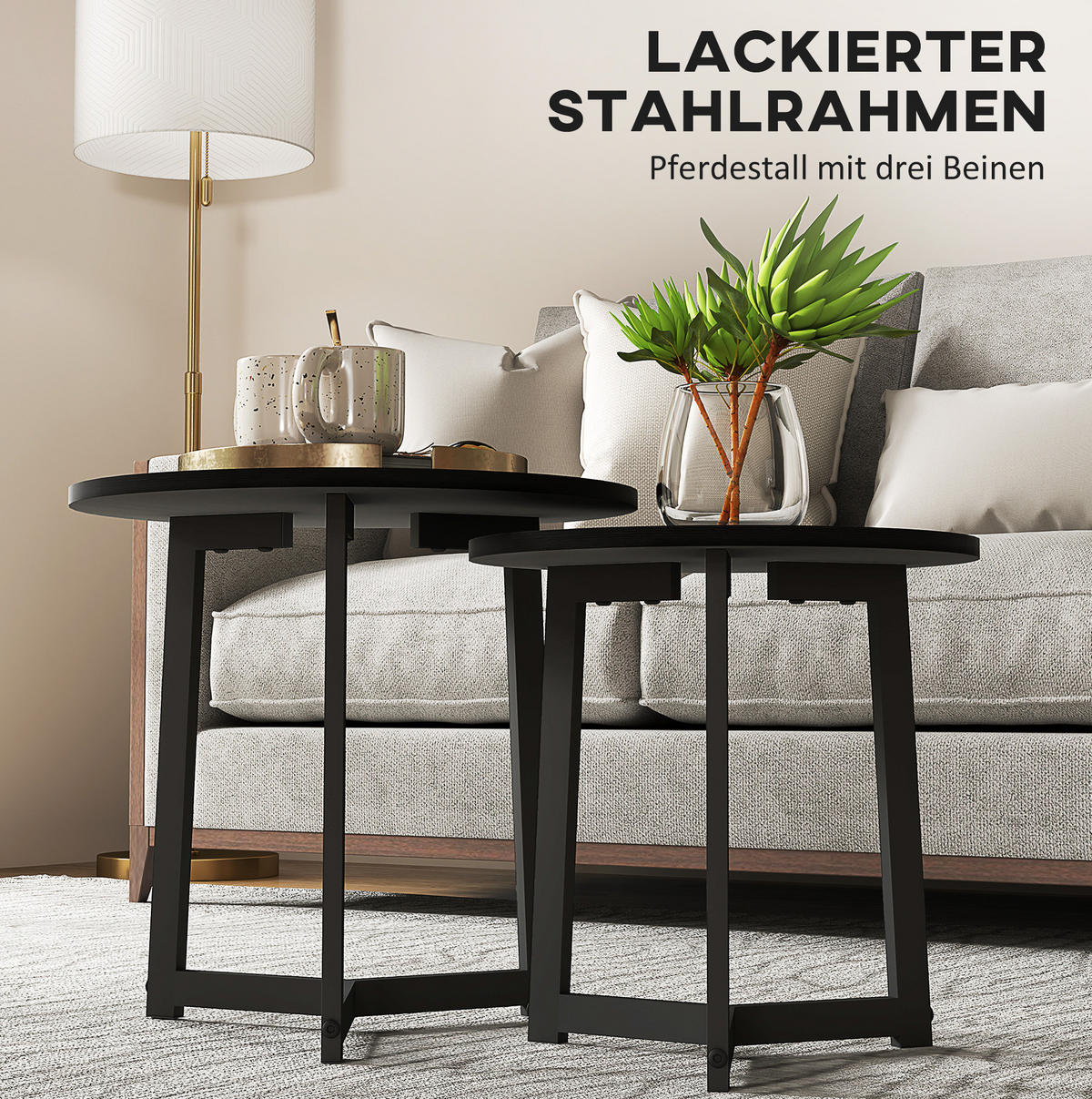 COUCHTISCH 48/40 cm Schwarz aus Stahl und MDF mit ineinander schiebbarer Funktion - Schwarz, Metall (48/48/45cm) - OKMYHOME