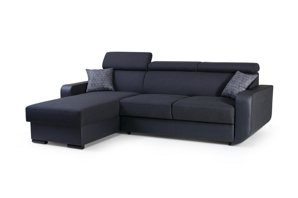 ECKSOFA PALAZZO Schwarz Geflochtener Stoff mit Schlaffunktion - Schwarz, Holz (236/165cm) - MASSENO