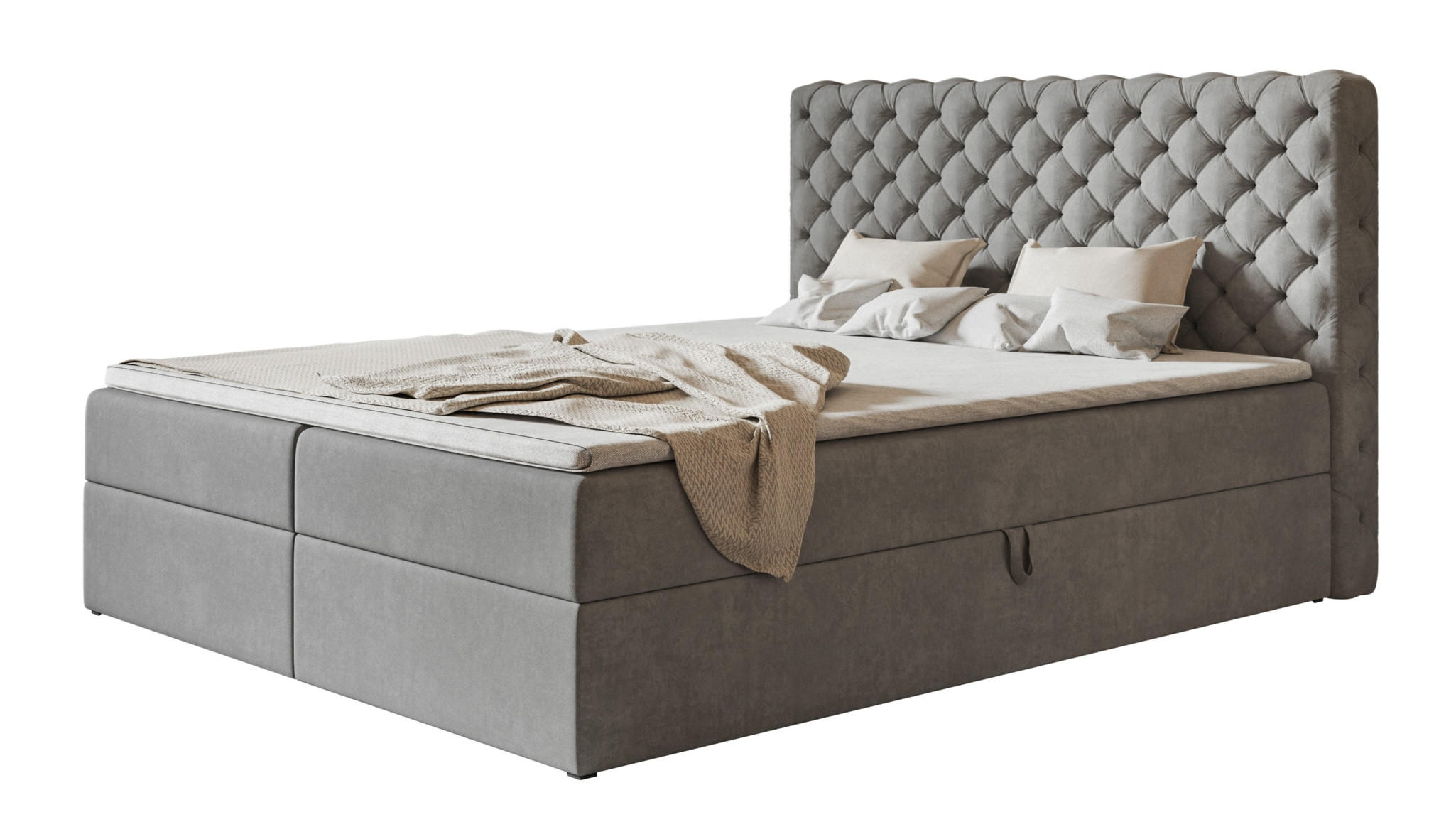 BOXBETT MIAMI mit 2 Bettkästen, 120x200, Farbe: Grau, Velourstoff, Doppelbett mit Bonell-Matratze - Grau, Holz/Kunststoff (120/200cm) - Alpi-Möbel