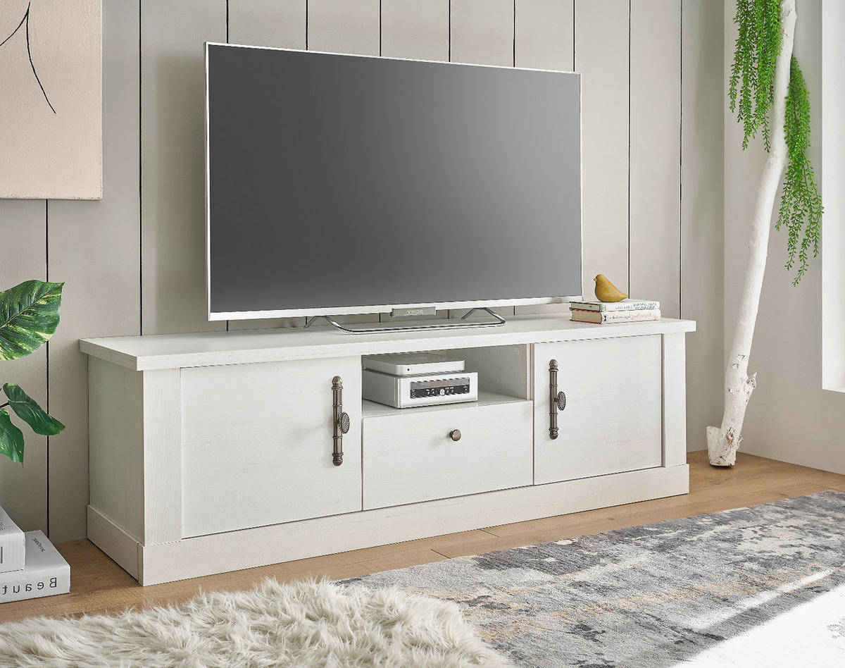 TV-LOWBOARD weiß Pinie Landhaus, TV Unterteil 155 cm, Soft-Close-Funktion - Weiß, Holzwerkstoff/Kunststoff (158/51/45cm) - Furn.Design