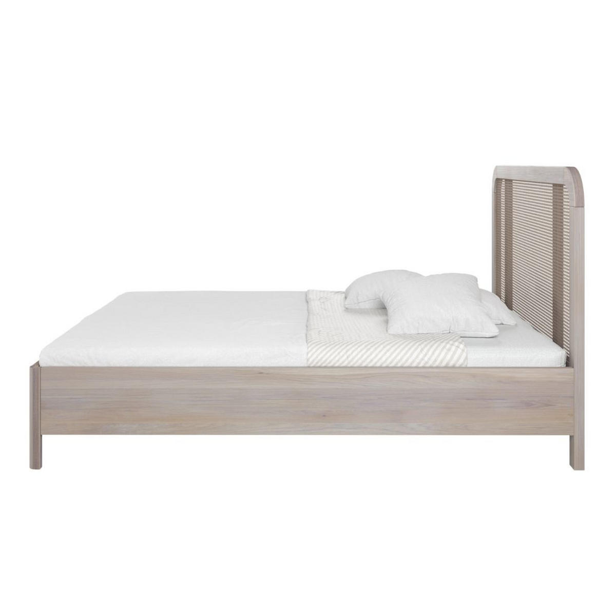 MASSIVHOLZBETT Harmark, Rattan - Kopfteil, Eiche gebleicht - geölt, 140x200 - Eiche Bianco, Holz/Buchenholz (140/200cm) - Skandica