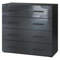 KOMMODE Den, Sideboard mit 4 Schubladen, Made in Germany, Moderner Schrank, Schwarz matt / Grau Hochglanz (76 x 72 x 35 cm) - Grau, Holzwerkstoff (76/72/33cm) - InnoFurn