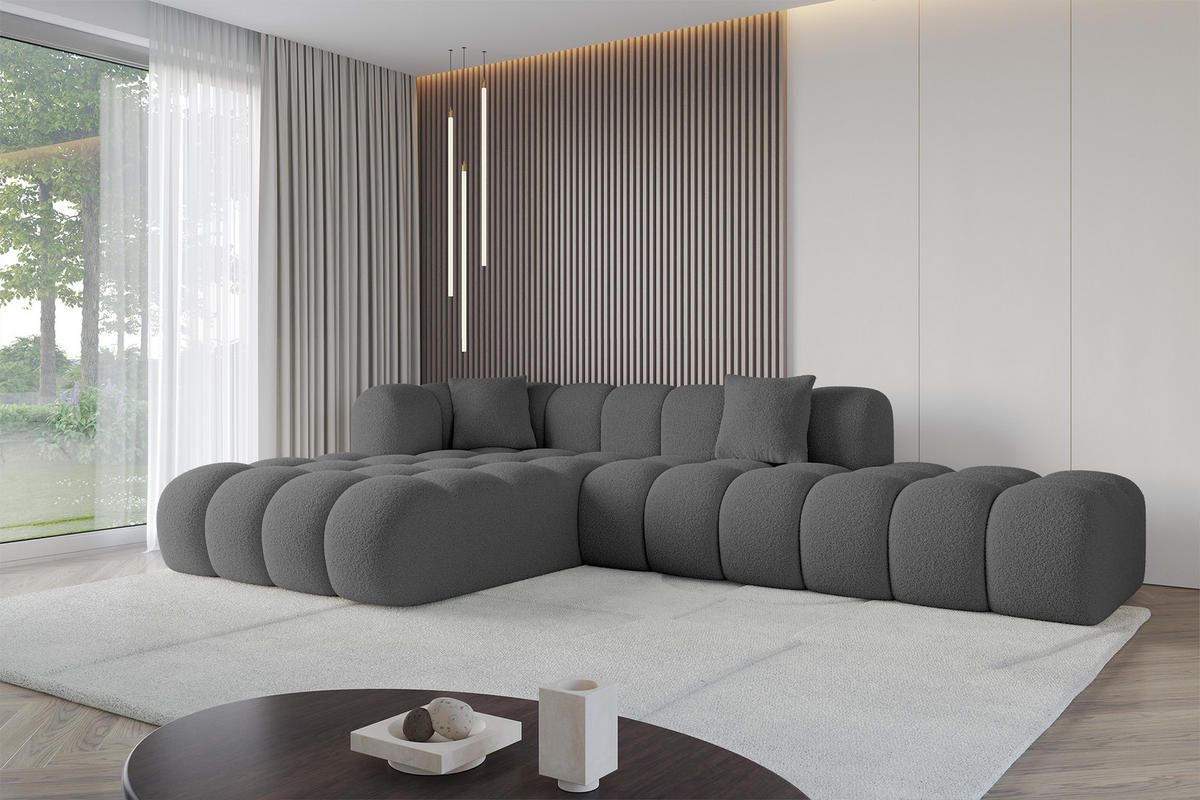 ROHOVÁ SEDACIA OTOMAN s taburetom vľavo OLEA-L2 – 289 x 176 x 71 cm, sivá - olivovozelená/čierna, kompozitné drevo/textil (190/309cm) - ALTDECOR