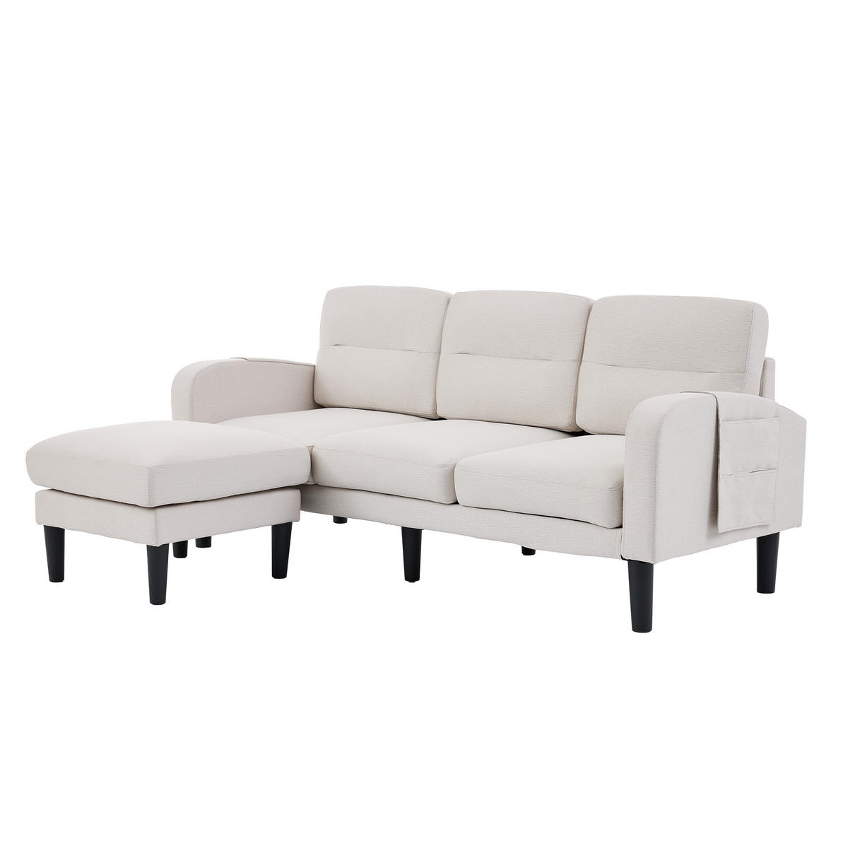 ECKSOFA DE-33175 L-Form mit 6 Aufbewahrungstaschen Beige - Beige, Holzwerkstoff (204/136cm) - ComfortXL