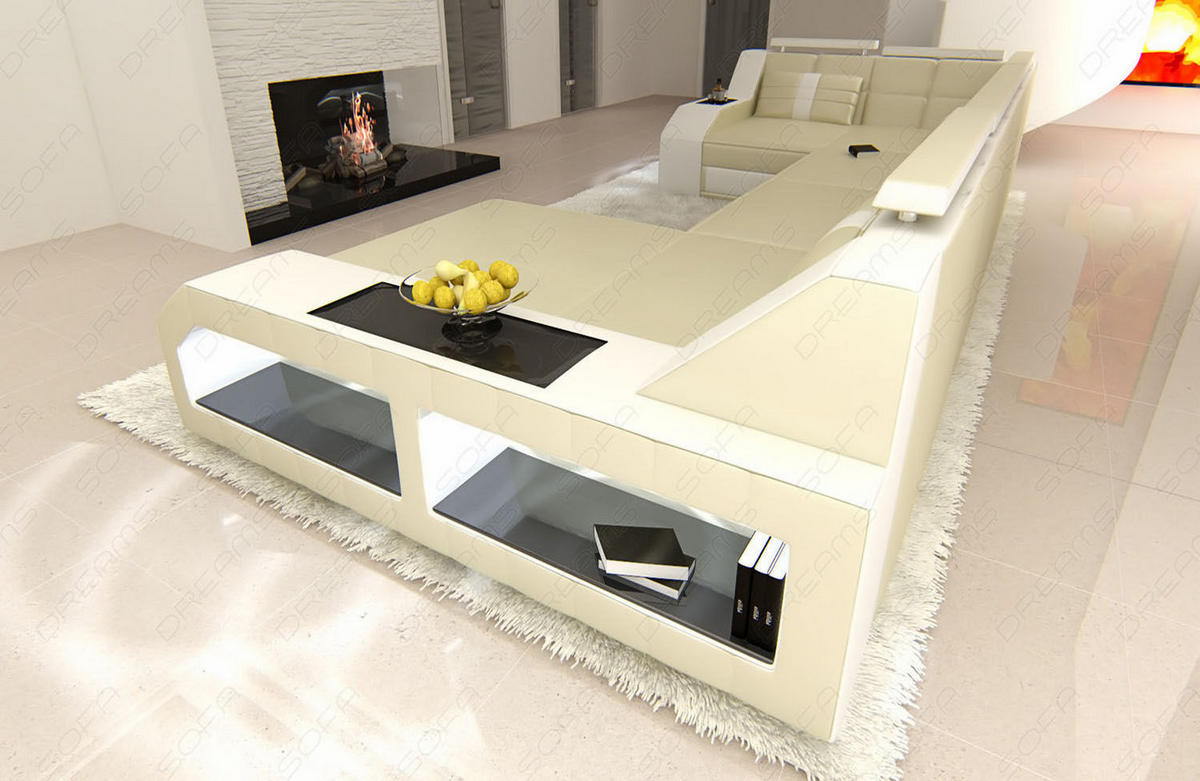 WOHNLANDSCHAFT Arezzo U - Beige/Weiß, Leder (380/86/197cm) - Sofa Dreams