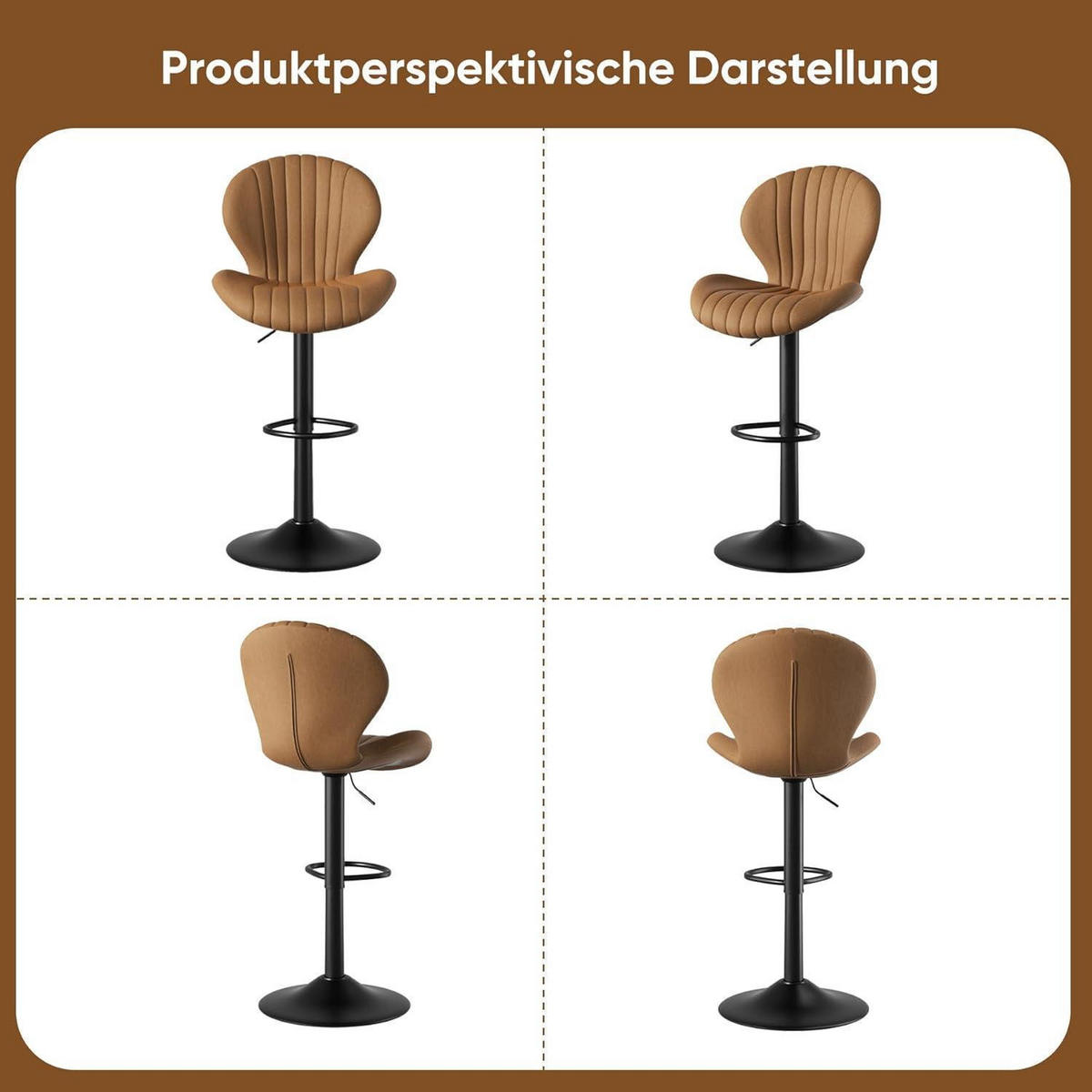 BARHOCKER 1er Set höhenverstellbar mit Lehne Stoff Braun - Braun, Textil (49/112.5/51cm)