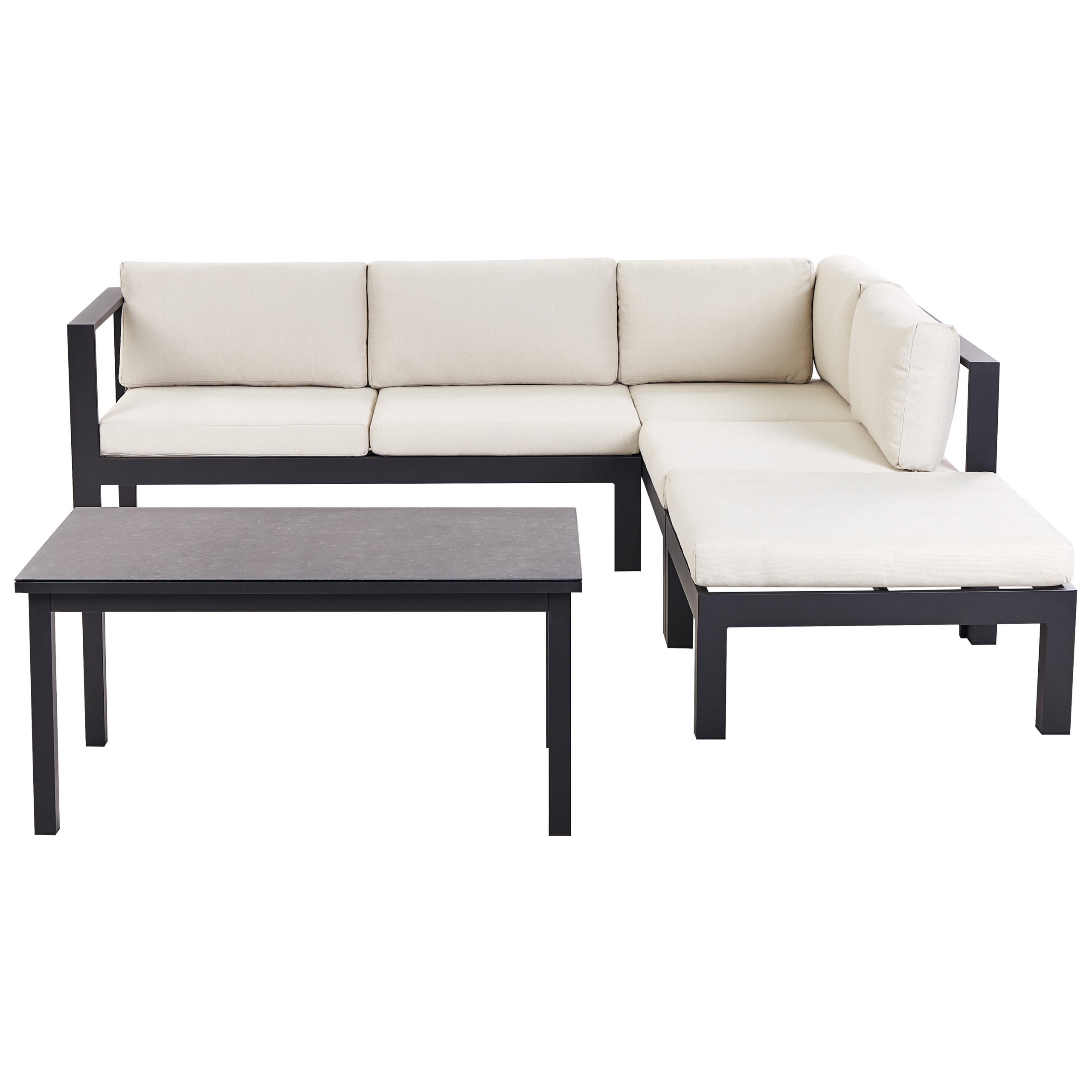 LOUNGE-SET 5-sitzer Aluminium Cremeweiß Messina - Schwarz/Weiß, Metall - Beliani