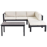 LOUNGE-SET 5-sitzer Aluminium Cremeweiß Messina - Schwarz/Weiß, Metall - Beliani