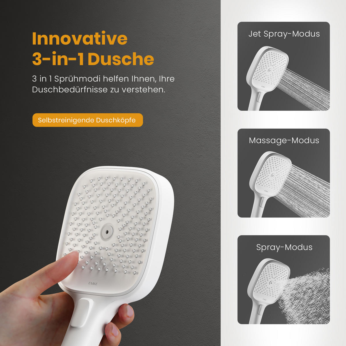 ÜBERKOPFBRAUSESET mit Handbrause Thermostat Vielseitig Weiß - Weiß, Metall (40/113/58cm) - EMKE
