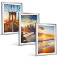 BILDER SET 3er Set - 40x60 cm Silberner Rahmen - Brücken, Sonnenuntergänge, Stadt - Silberfarben, Kunststoff (40/60cm) - TULUP