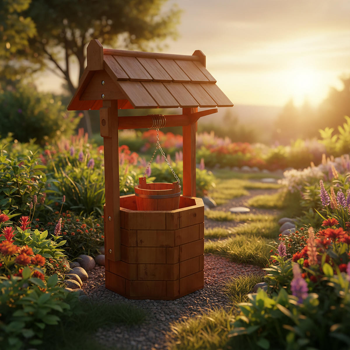 ZIERBRUNNEN - Orange, Holz/Metall (31/43/75cm) - Relaxdays