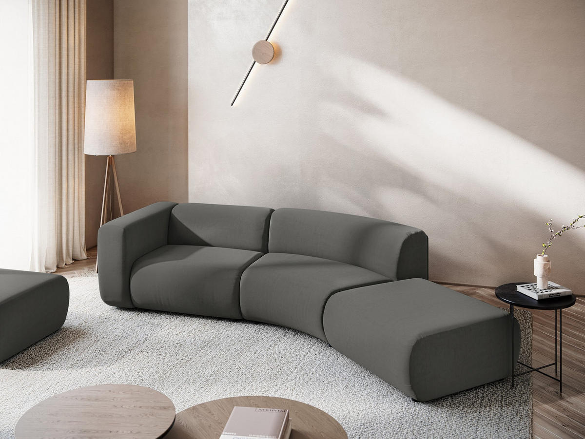 4-SITZER-SOFA Samt Stoff Grau - Dunkelgrau/Schwarz, Kunststoff/Textil (335/70/166cm) - Makamii