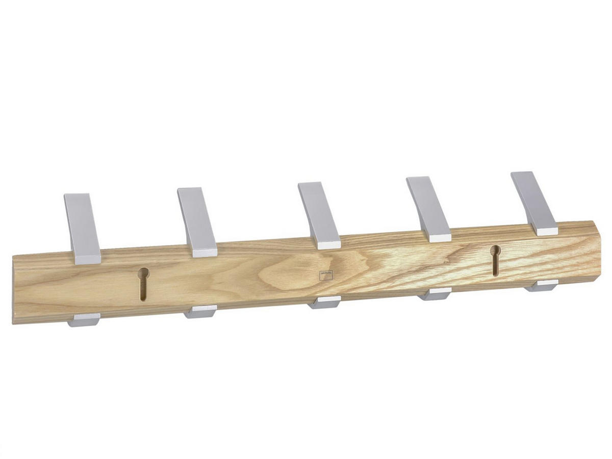 GARDEROBENLEISTE Rin naturfarben 50/10/6 cm mit 5 Haken - Weiß, Holz (6/10/50cm) - Yamazaki