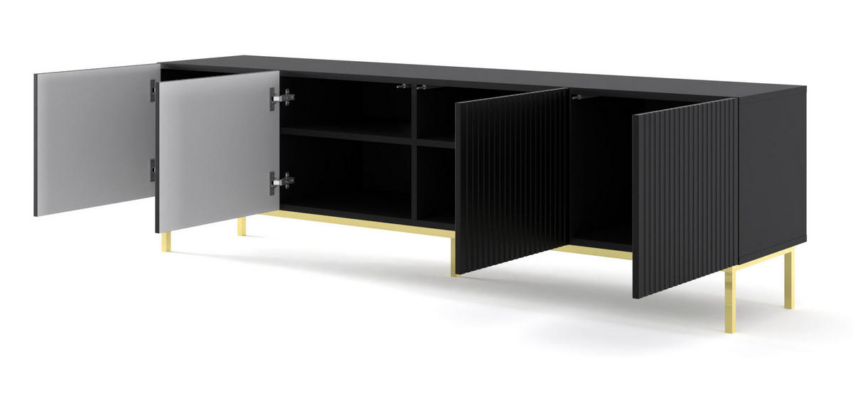 TV LOWBOARD Schwarz, Schwarz, Gold 200/58/42 - Goldfarben/Schwarz, Holzwerkstoff (200/58/42cm) - RAUMHIRSCH FURNITURE