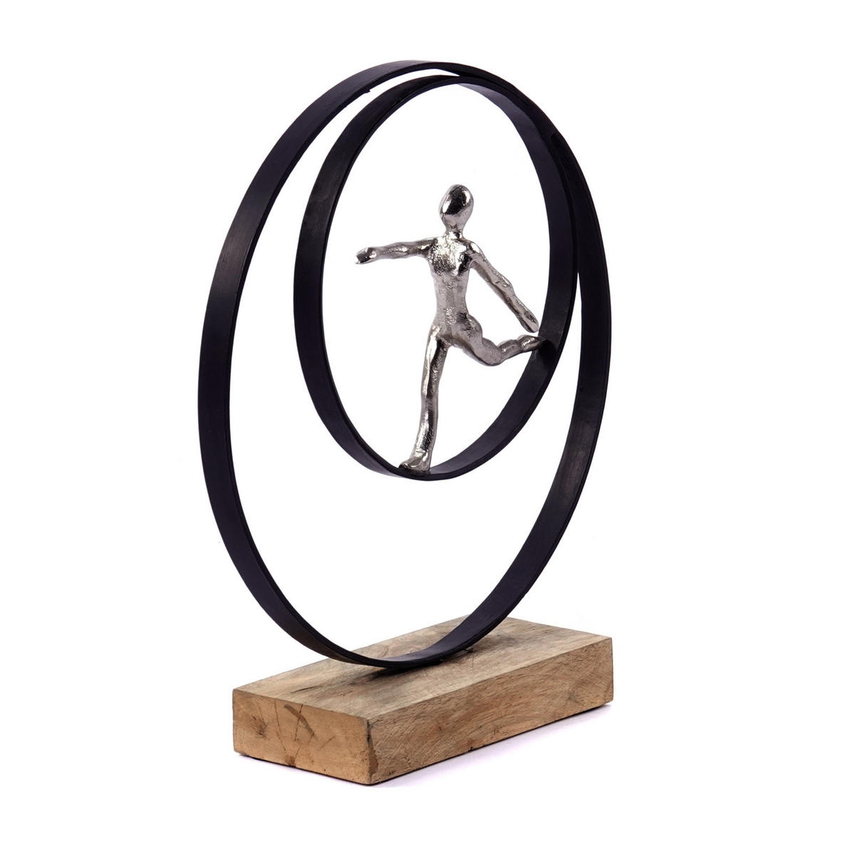 SKULPTUR Move Mangoholz, Metall silber-natur - Schwarz, Metall (30/35/9cm) - CREEDWOOD