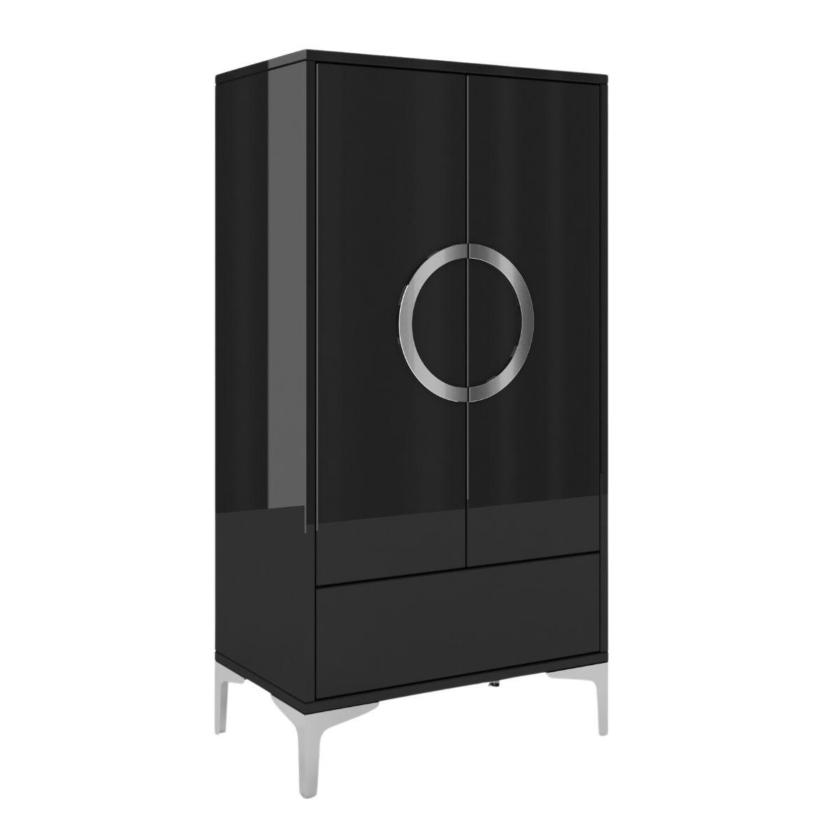 HIGHBOARD Eva, Schwarz, Silberne Akzente, Hochglanz - Schwarz Hochglanz/Silberfarben, Holzwerkstoff/Metall (60/120/38cm) - Kayani