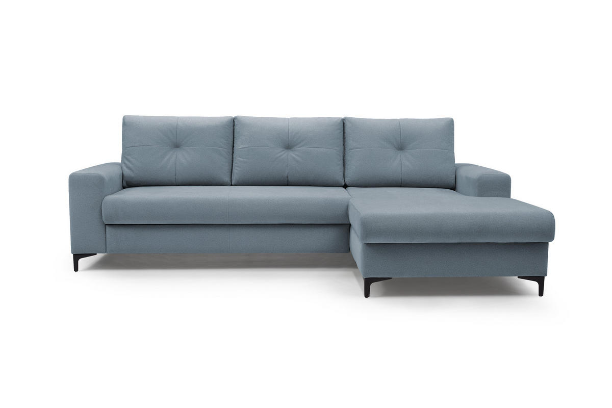 ECKSOFA AVRA L-förmig, mit Stauraumbehälter-in RINO-Stoff, Komfort & Eleganz, lose Rückenkissen, freistehend, RECHTS 251x165x85 cm Blue - Blau, Holz/Textil (251/165cm) - DomoHome