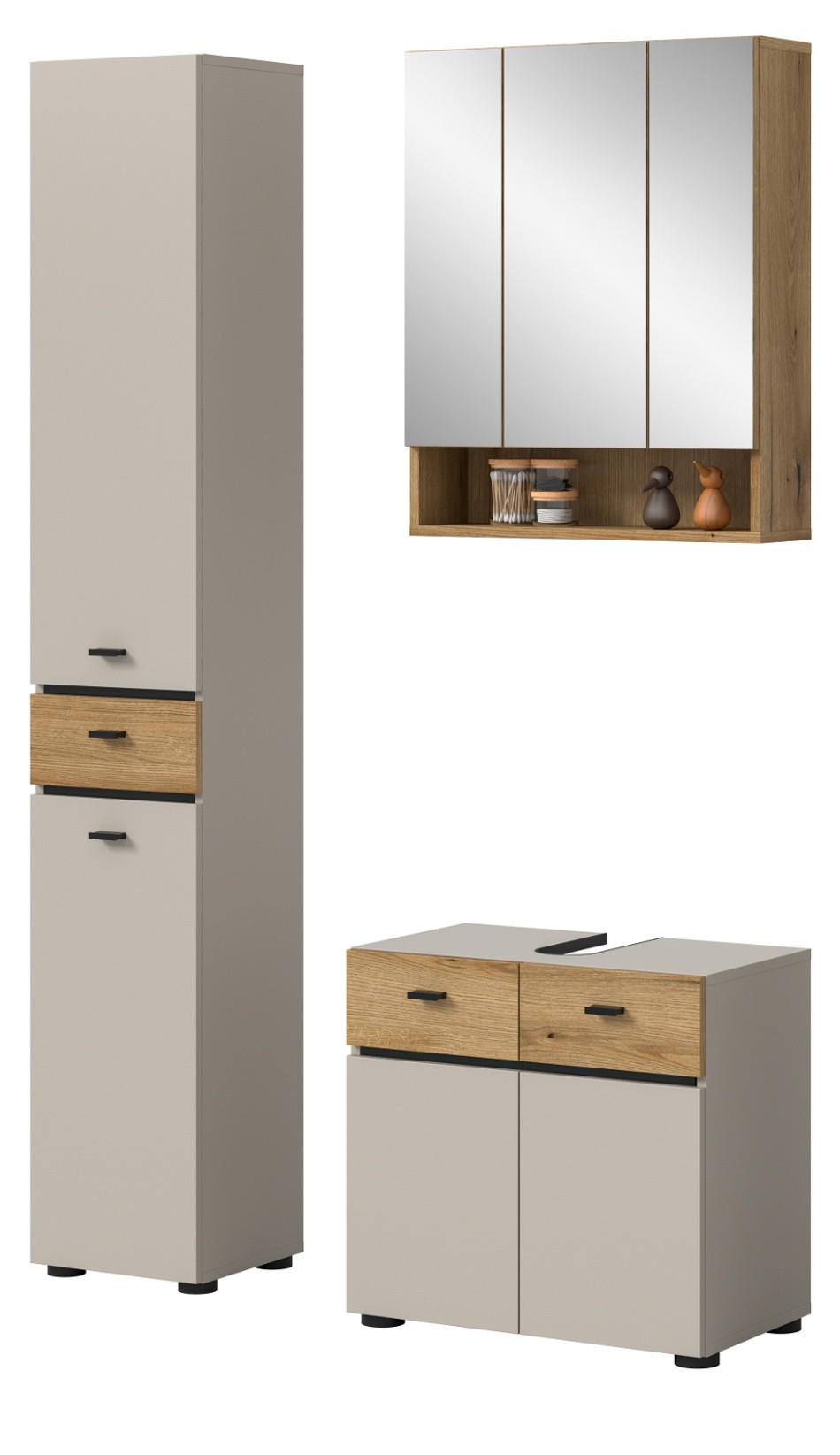 BADMÖBEL-SET Kaschmir, Evoke Eiche 3-teilig 107 cm, Komplettset mit viel Stauraum - Kaschmir/Eichefarben, Glas/Holzwerkstoff (107/191/35cm) - Inn.Furn