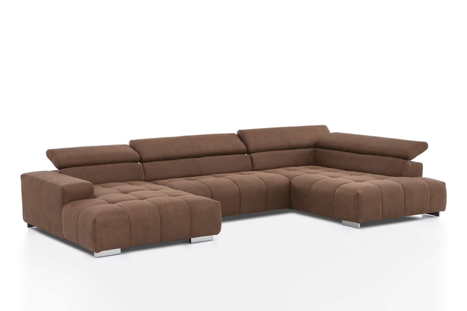 WOHNLANDSCHAFT XXL mit verstellbaren Kopflehnen - Silberfarben/Braun, Textil/Metall (225/73/409cm) - Cotta
