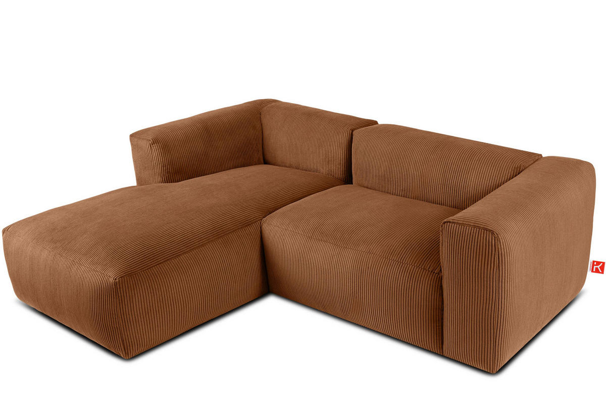ECKMODULSOFA-LINKS BUFFO 3/4 Sitzer mit extrem weicher Sitzfläche, Kordstoff, ore - Orange, Textil (237/180cm) - KONSIMO®