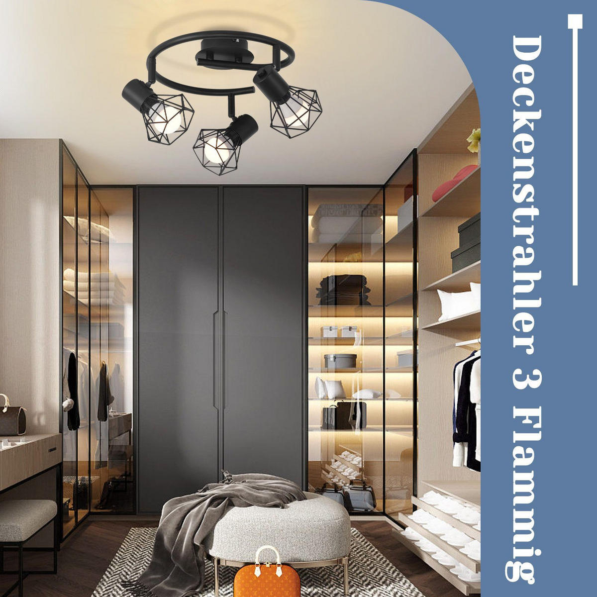 DECKENSTRAHLER Jiraiya 25/20/9.5cm - Schwarz, Metall (25/20/9.5cm) - ZMH