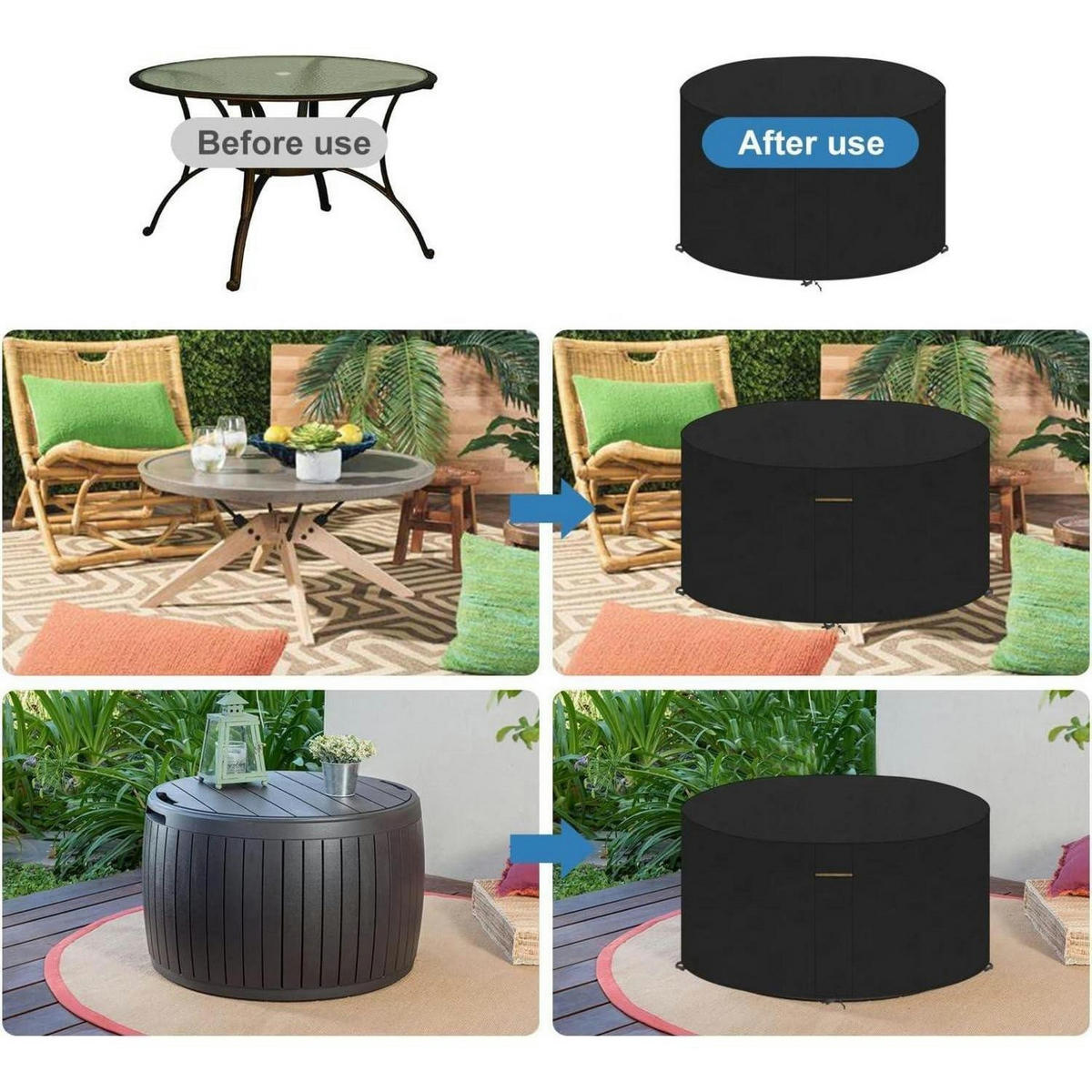 ABDECKUNG für Gartenmöbel Rund Ø90x71cm Wasserdicht Oxford Polyester - Schwarz, Kunststoff (1/1/1cm)