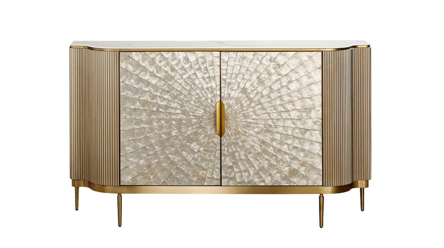SIDEBOARD LEOLA Cremeweiß Holz - Goldfarben/Creme, Holz/Metall (180/200cm) - KAWOLA