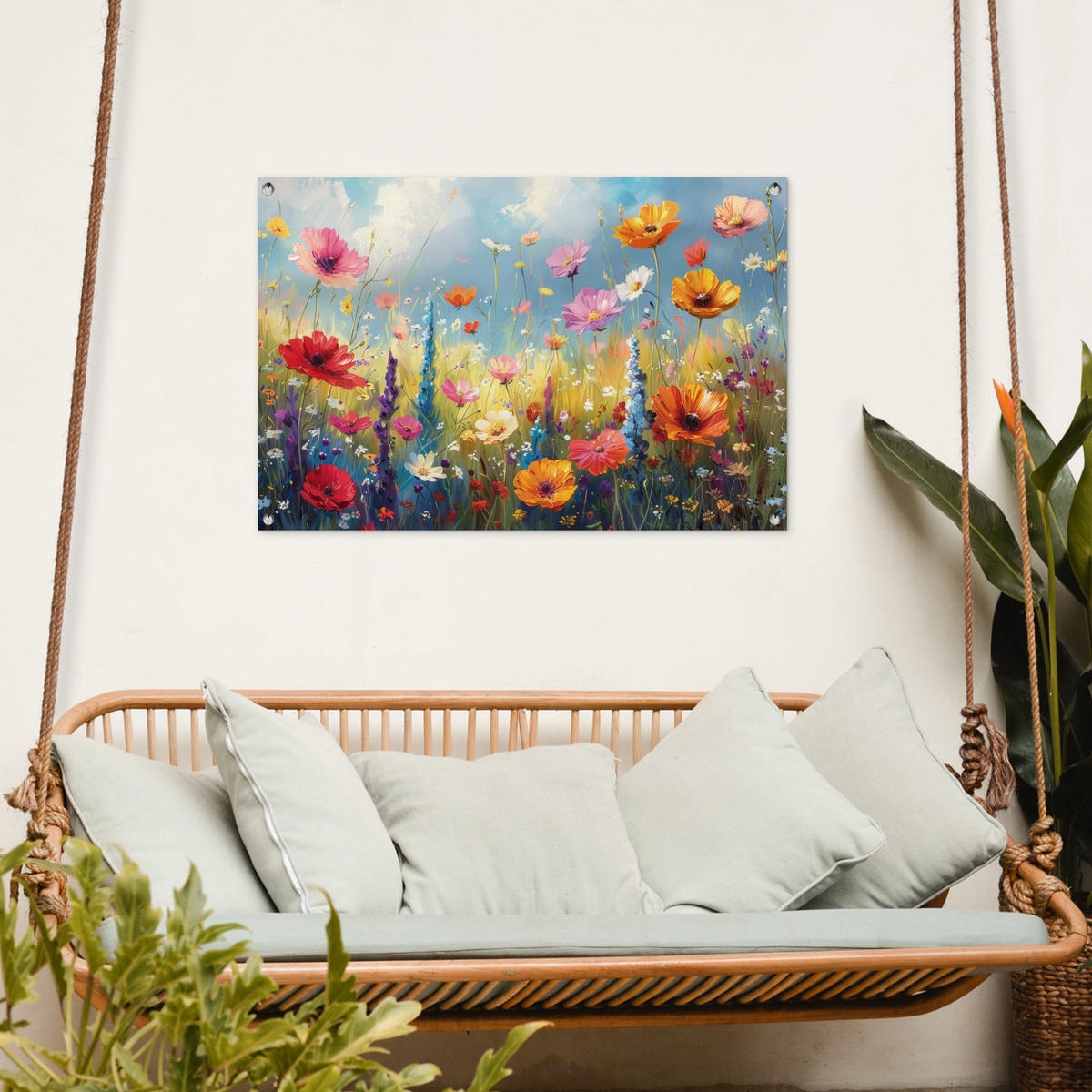 ZAHRADNÍ PLAKÁT Květiny - Příroda - Botanické - Umění 90x60 cm - světle modrá, plast (90/60/0.2cm) - OnlyWow