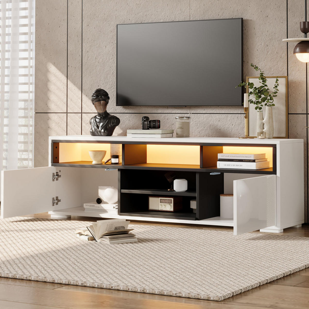 TV-ELEMENT mit LED 150 x 35 x 50 cm Hochglanz Weiß - Weiß, Holzwerkstoff (35/50/150cm) - Beauniv