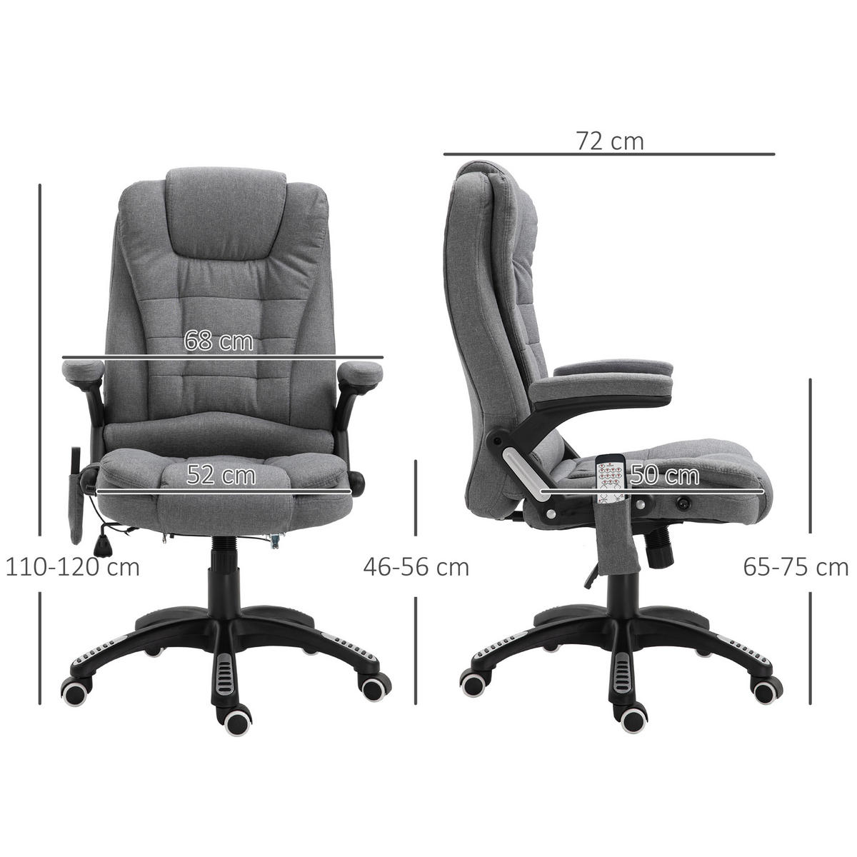 MASSAGE- und Heiz-Bürostuhl Grau 68.0/72.0/120.0 cm - Grau, Textil (72/120/68cm)