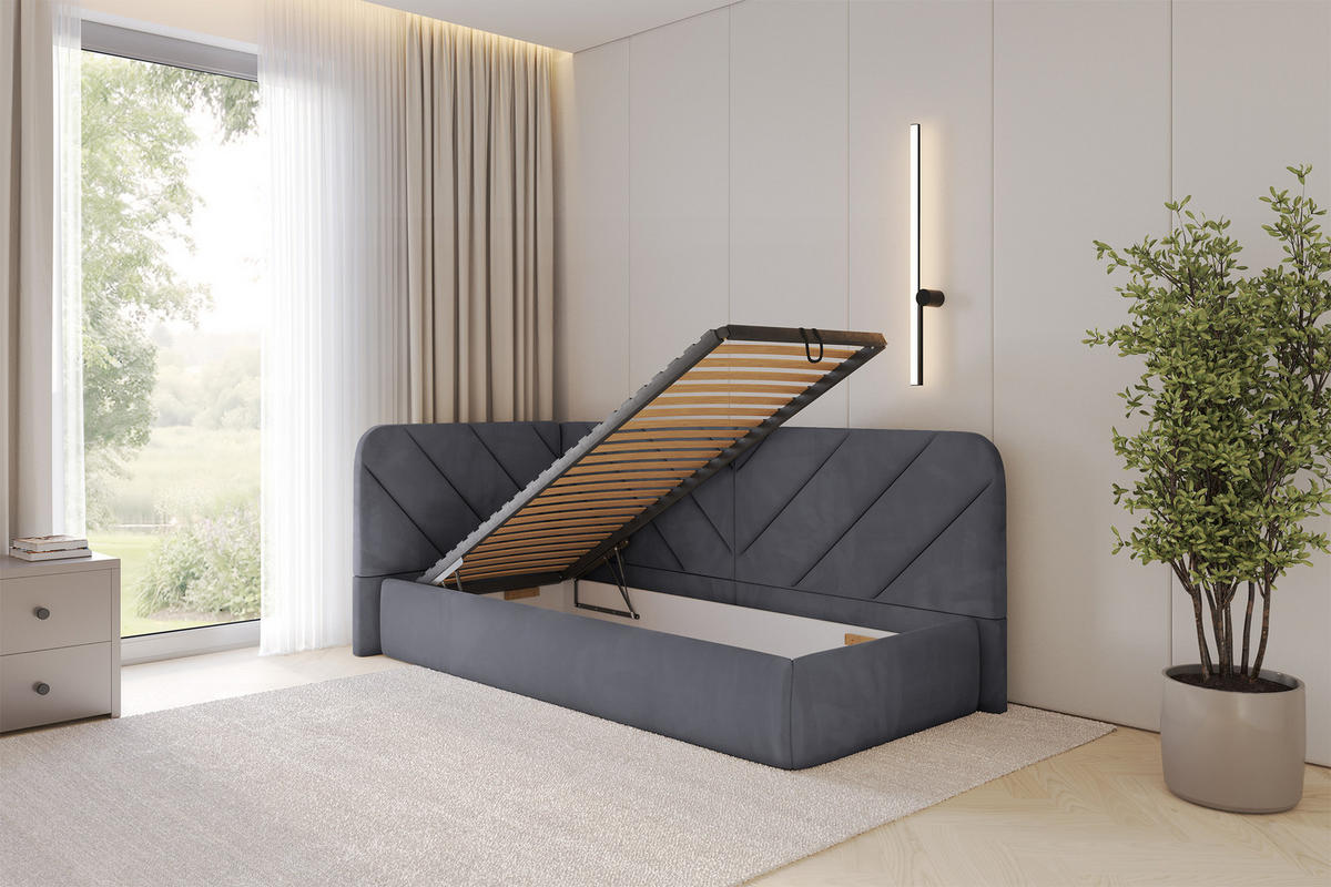 EINZELLBETT Jugendbett mit Bettkasten und Matratze H3/H4, Rechts - FIKY 80x200 Dunkelgrau - Titanfarben, Holzwerkstoff/Textil (80/200cm) - ALTDECOR