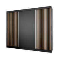 SCHIEBETÜRENSCHRANK LAMELIS - Eiche Wotan/Schwarz, Holzwerkstoff (250/215/61cm) - Meblini