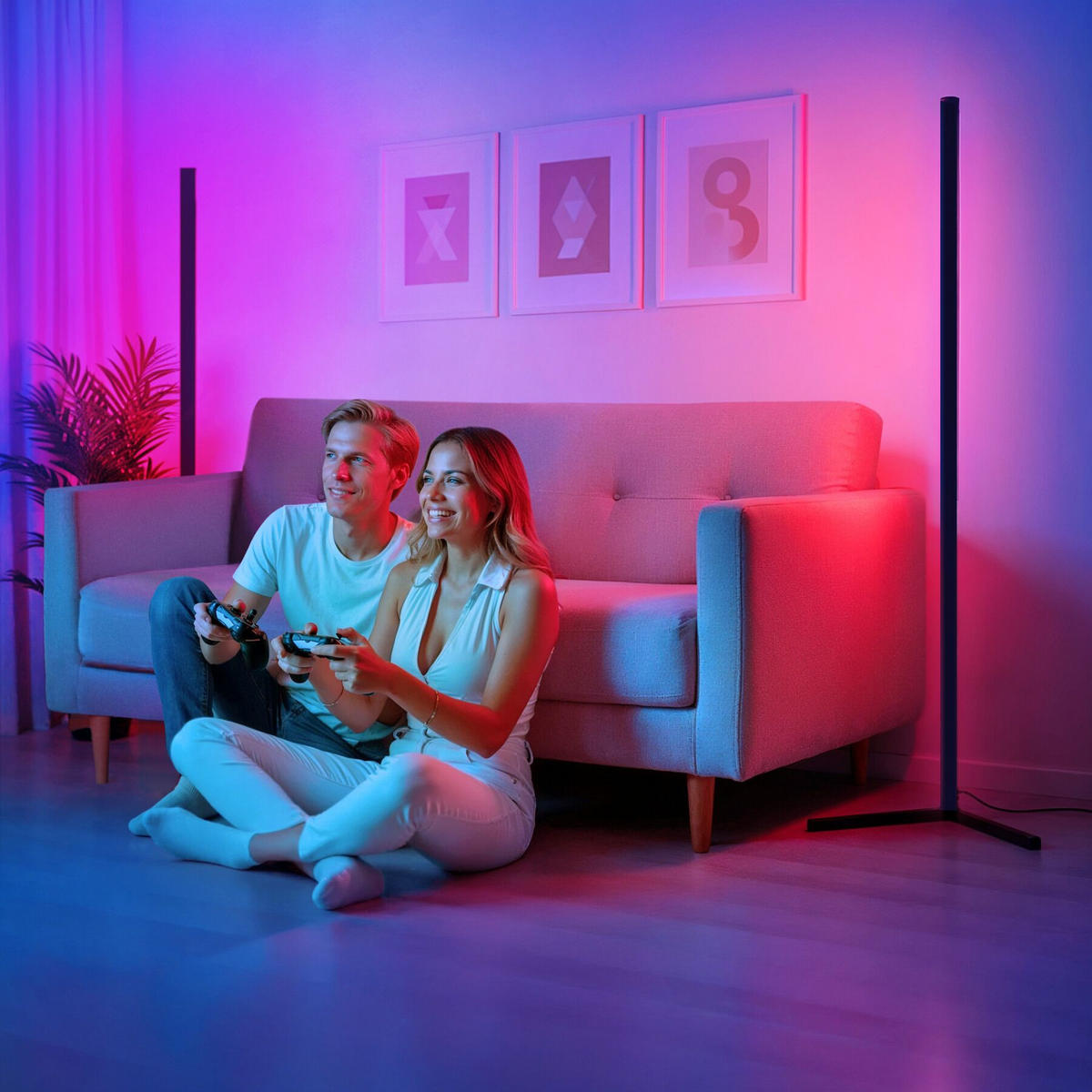 LED-STEHLAMPE Spectra,Innovativer Musik-Aktivierungsmodus,schwarz/weiß - Schwarz/Weiß, Metall (29.5/29.5/145cm) - tectake