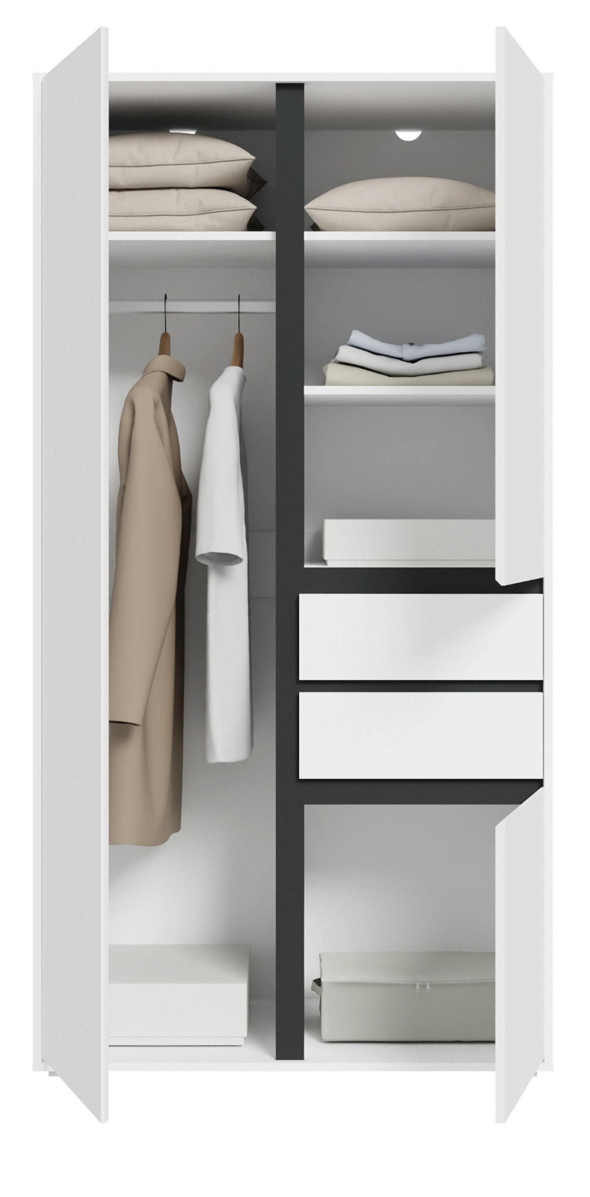 KLEIDERSCHRANK weiß, grau 100 x 194 cm, Drehtürenschrank 3-türig - Anthrazit/Silberfarben, Holzwerkstoff/Kunststoff (100/194/56cm) - Inn.Furn