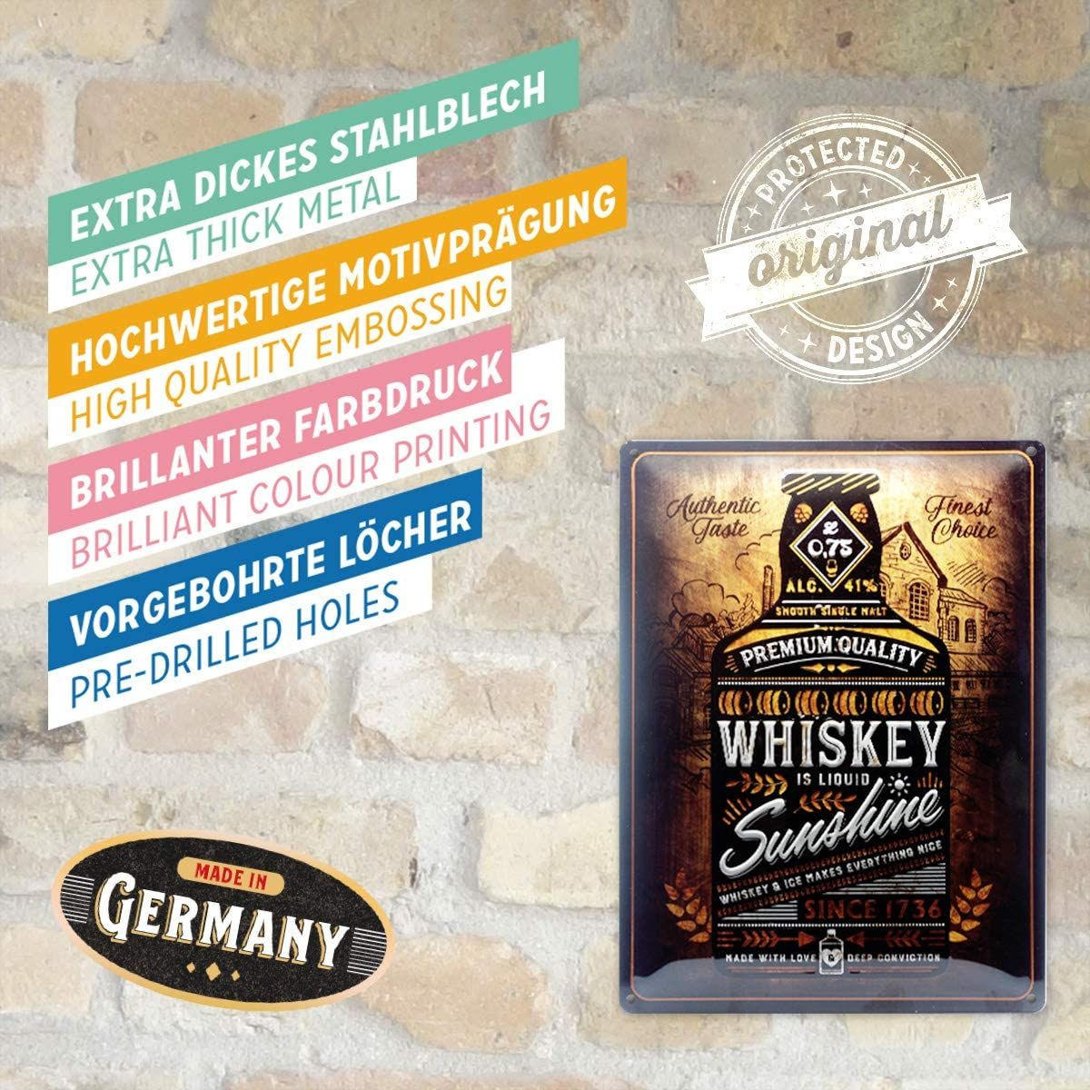 BLECHSCHILD 30/40 cm Open BarWhiskey Sunshine - Multicolor, Metall (30/40/0.2cm) - Nostalgic-Art
