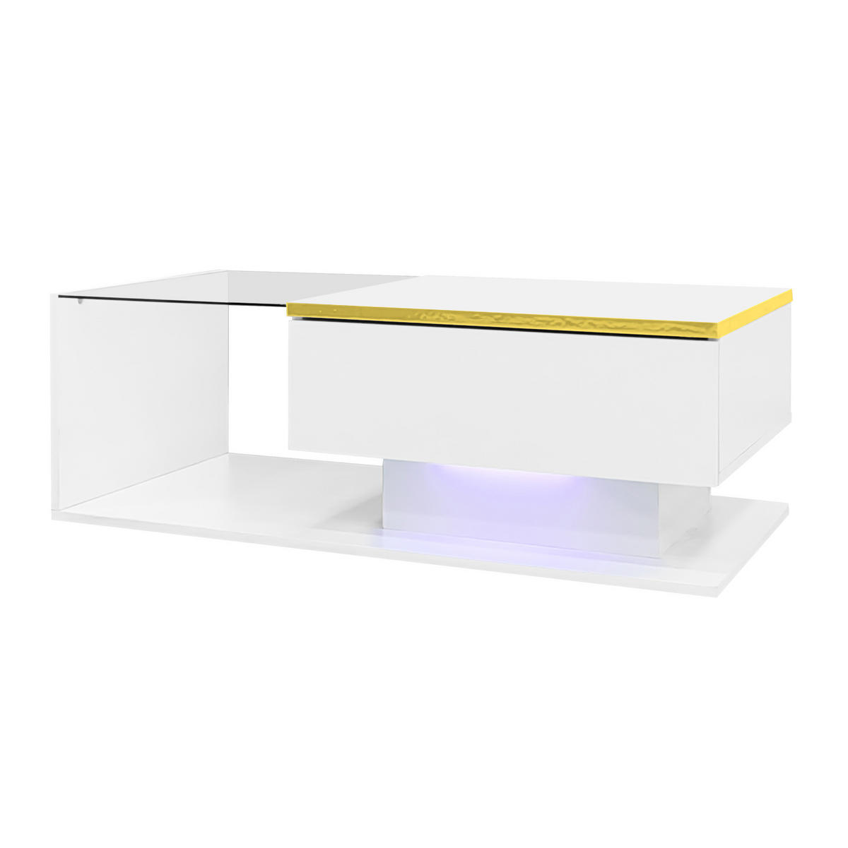 COUCHTISCH 90/50/32.5 cm in Hochglanzweiß aus Spanplatte und Glas mit LED-Beleuchtung - Weiß, Holzwerkstoff (90/50/32.5cm) - OKMYHOME