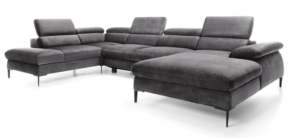 ECKSOFA U-Form 350 cm Amaro M mit Schlaffunktion, Rechts, Grau - Grau, Holz (353/214cm) - Emporius