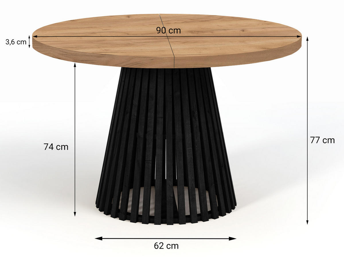 ESSTISCH runder ausziehbarer Tisch für Esszimmer DOVER 90 / 190 cm, Farbe: Eiche Lefkas / Weiß - Dunkelbraun/Weiß, Holz (190/90/77cm) - Dekori_Interiors