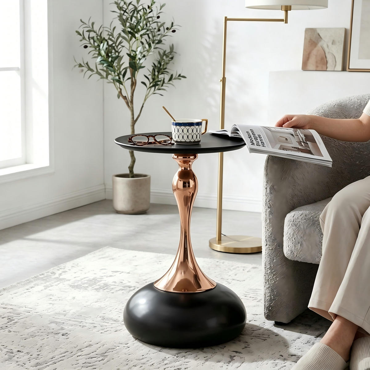COUCHTISCH Beistelltisch Metall Tray Oberfläche kompakt modern stabil Schwarz Standardgröße Metallgestell - Goldfarben/Schwarz, Metall (38/38/54cm) - EVRYAE