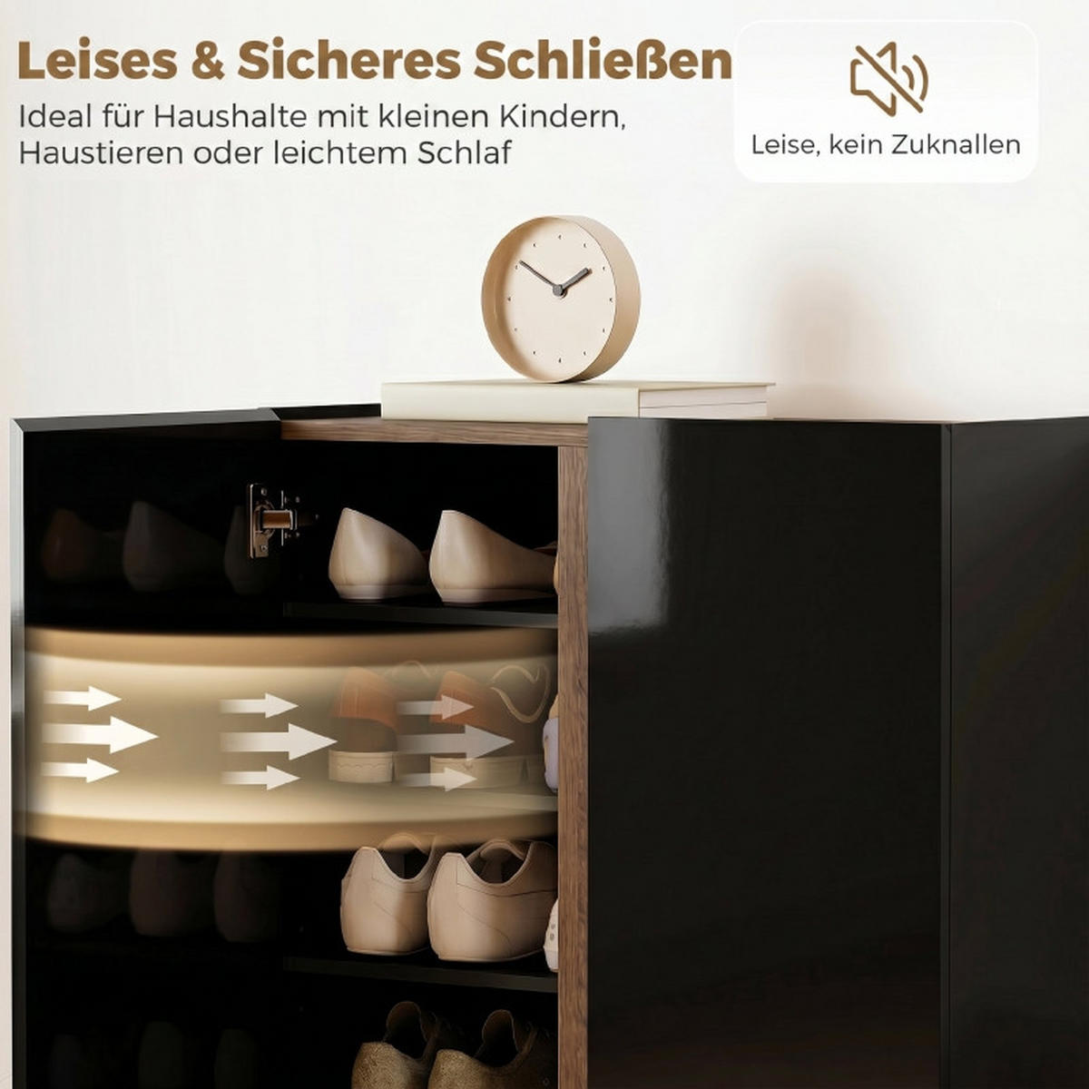 SCHUHSCHRANK DE-38044 6 Ebenen mit Soft-Close Hochglanz Schwarz - Schwarz, Holzwerkstoff (70/95/33.5cm) - ComfortXL